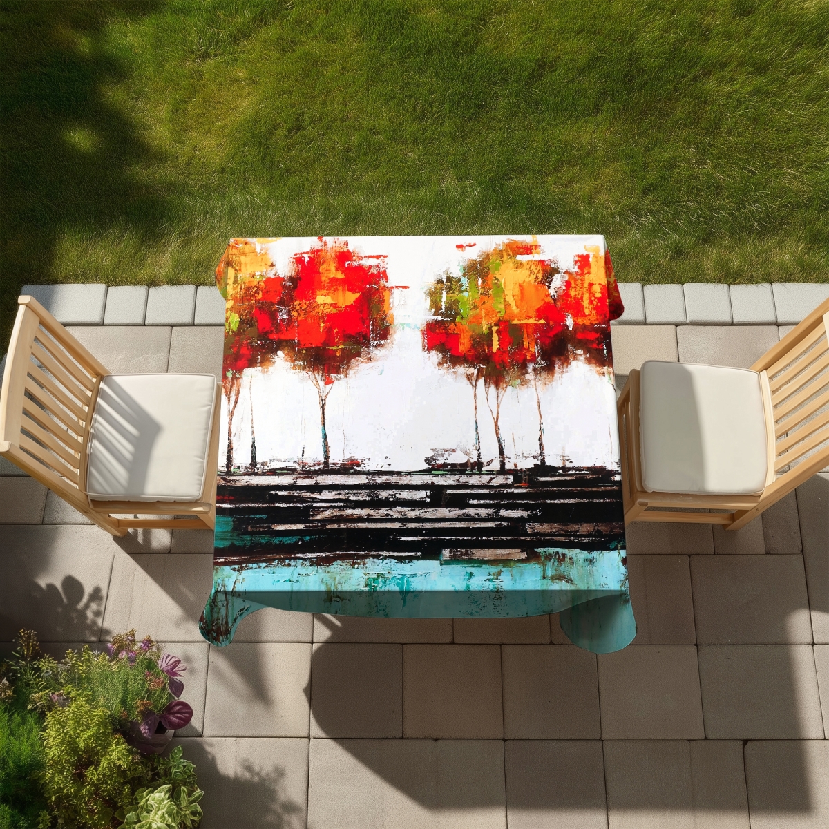 Picture of Begin Home Decor C1TC5858VCD6QR 58 x 58 in. Blue Industrial Landscapes Tablecloth - Modern Style Trees