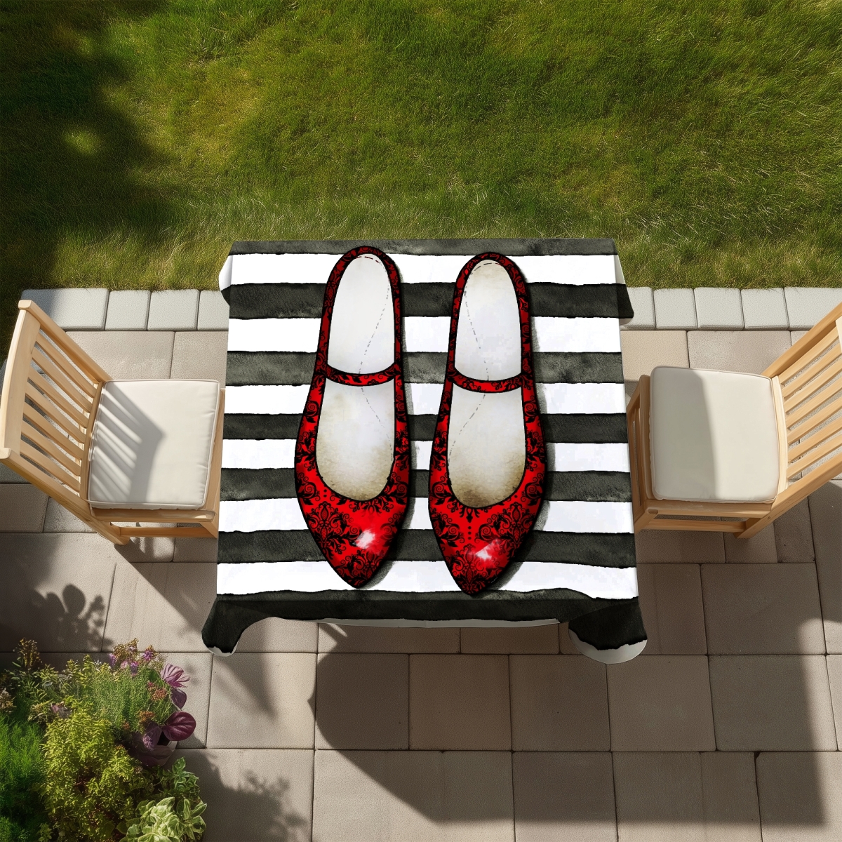Picture of Begin Home Decor C1TC5858QB5FX2 58 x 58 in. Red Glossy Shoes Tablecloth - Fashion Bedroom Decor