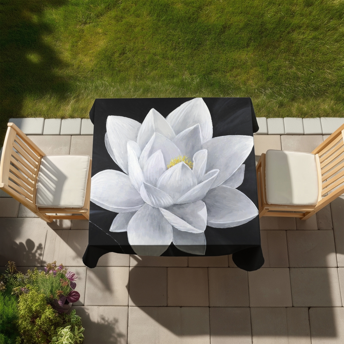 Picture of Begin Home Decor C1TC5858GILRA4 58 x 58 in. Floral White Lotus Tablecloth - Indoor & Outdoor Home Decor