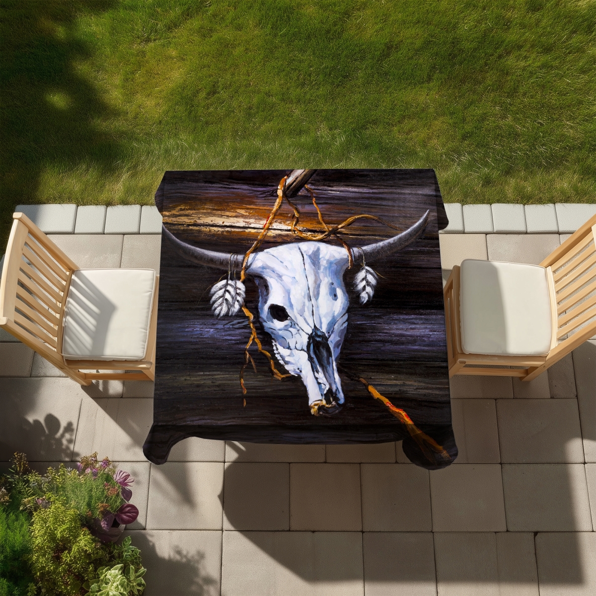 Picture of Begin Home Decor C1TC58580DZFVA 58 x 58 in. Blue Animals Tablecloth - Hanged Skull Design - Indoor & Outdoor