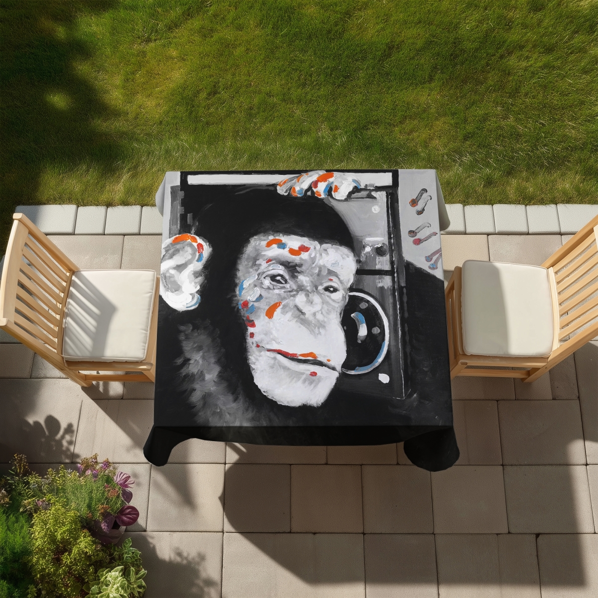 Picture of Begin Home Decor C1TC58586H2POY 58 x 58 in. Contemporary Gray Animals Tablecloth - Monkey Radio Design