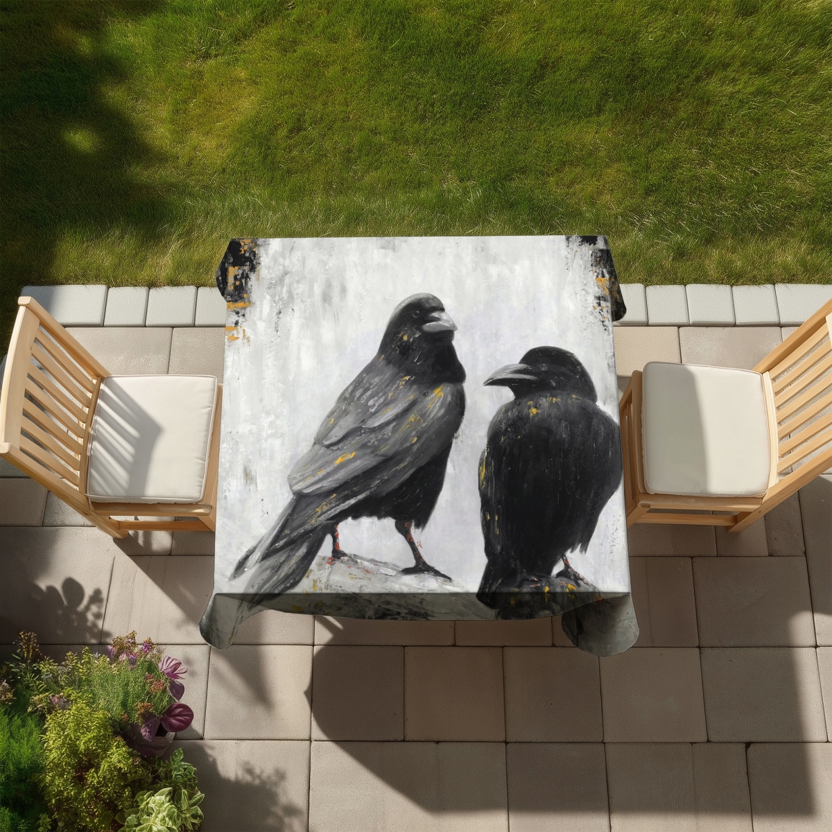 Picture of Begin Home Decor C1TC585806U492 58 x 58 in. Two Crows Birds Tablecloth - Indoor & Outdoor Industrial Decor