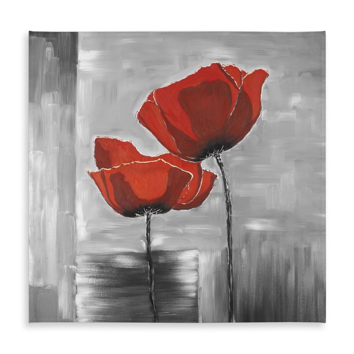 Picture of Begin Home Decor C1TC5858M0WS4P 58 x 58 in. Contemporary Gray Tablecloth - Two Red Flowers - Home Decor