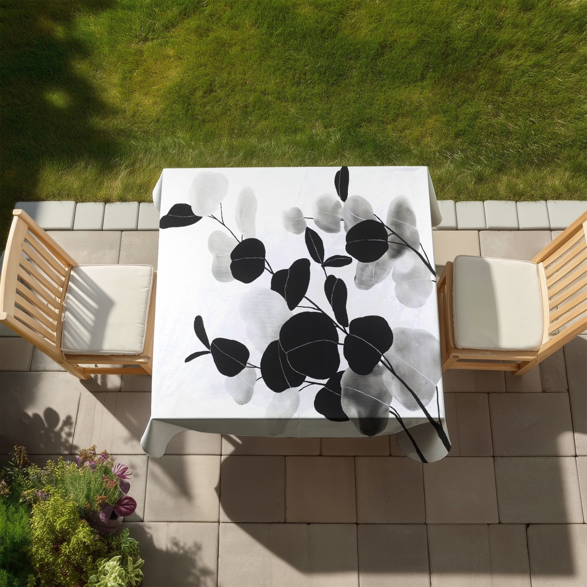 Picture of Begin Home Decor C1TC5858JNM8V2 58 x 58 in. Grayscale Branches Tablecloth - Minimalist Botanical Decor