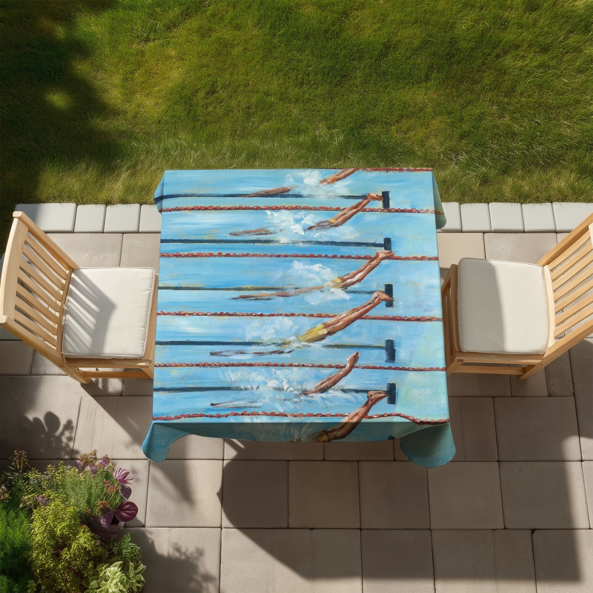 Picture of Begin Home Decor C1TC5858GCCV41 58 x 58 in. Olympic Swimmers Tablecloth - Blue Sports & Games Home Decor