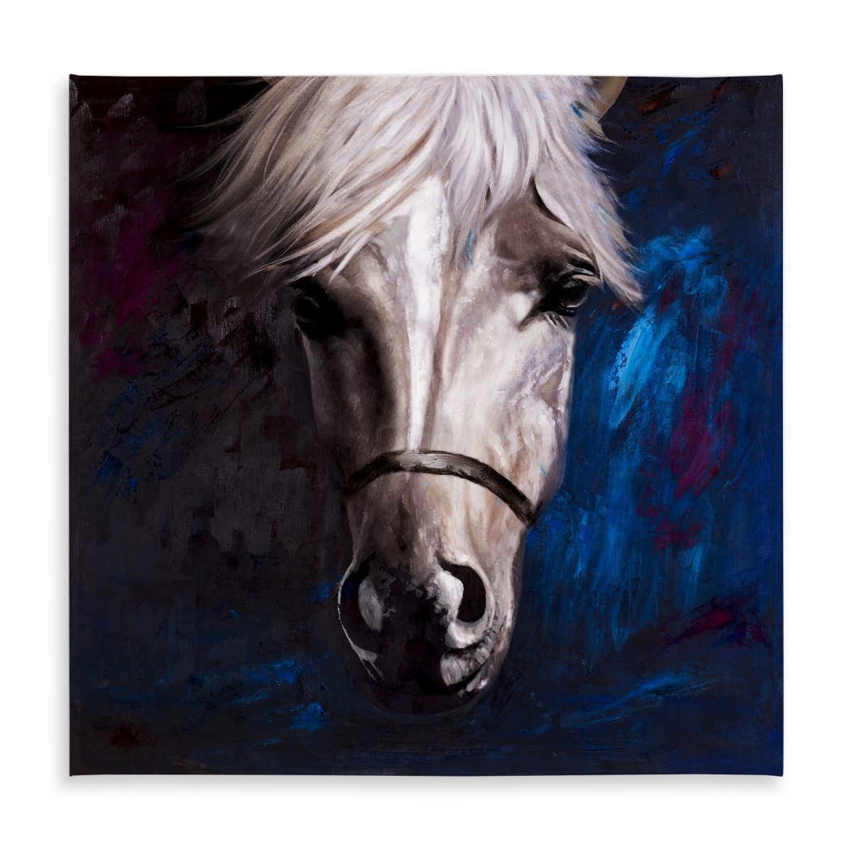 Picture of Begin Home Decor C1TC58588NO6PT 58 x 58 in. White Horse Blue Tablecloth - Indoor & Outdoor Home Decor