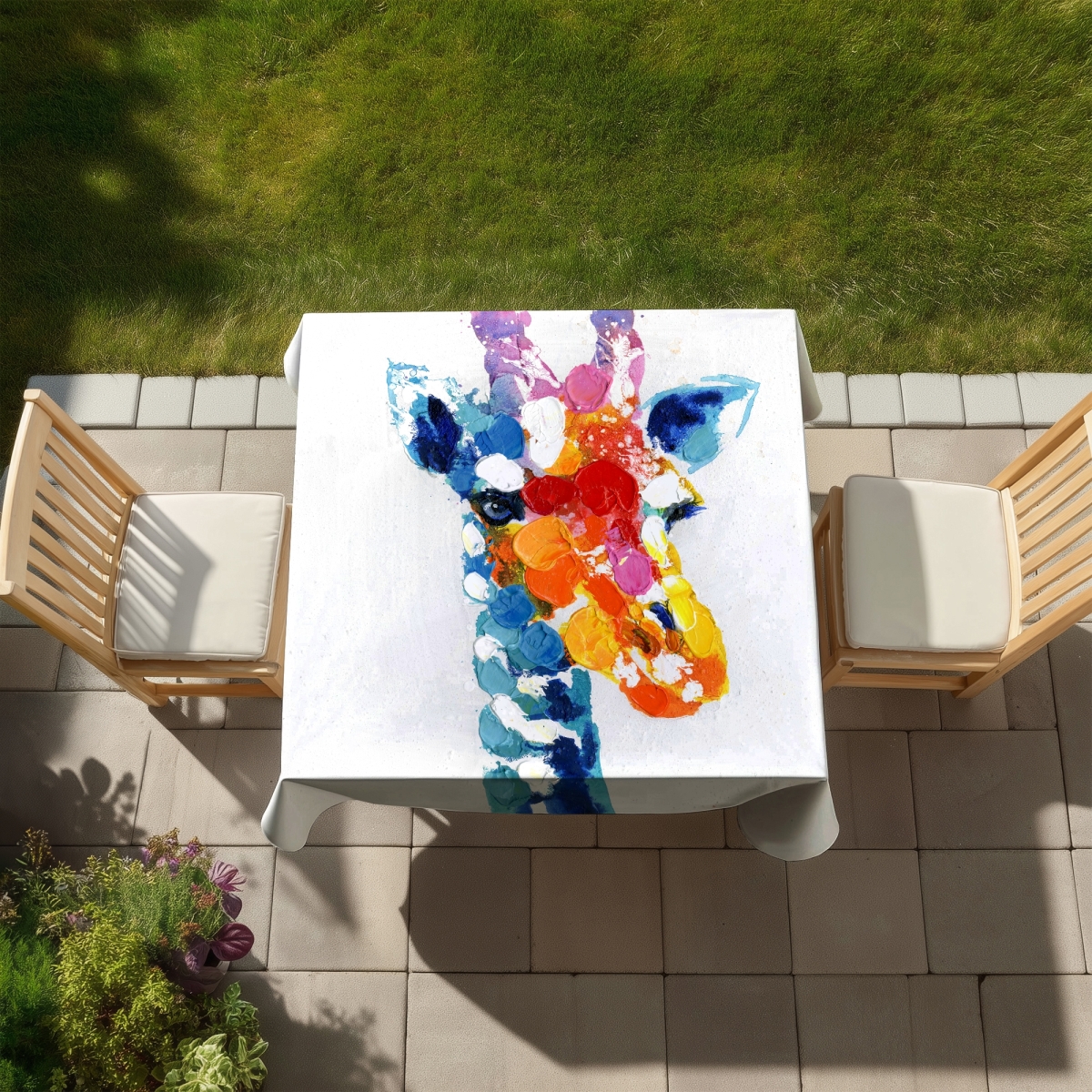 Picture of Begin Home Decor C1TC585894S4YQ 58 x 58 in. Color Spotted Giraffe Tablecloth - African Decor - Indoor & Outdoor