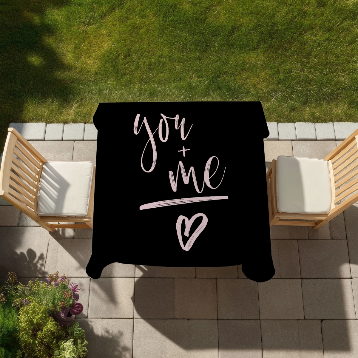 Picture of Begin Home Decor C1TC58587RN0M4 58 x 58 in. Black Bedroom Pattern Tablecloth - You Plus Me Indoor & Outdoor Decor