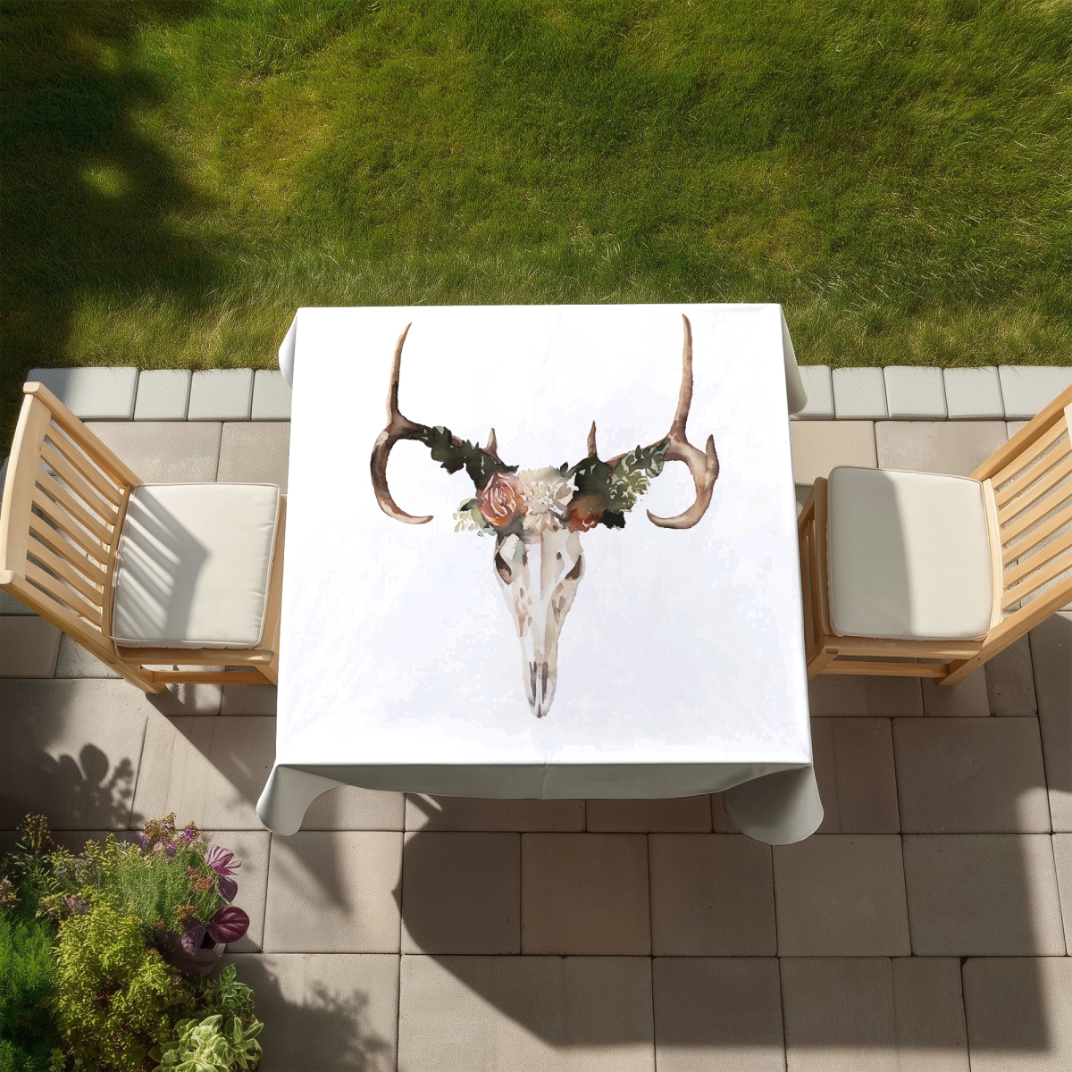 Picture of Begin Home Decor C1TC585802D3M2 58 x 58 in. Rustic Deer Skull Tablecloth - Indoor & Outdoor Home Decor
