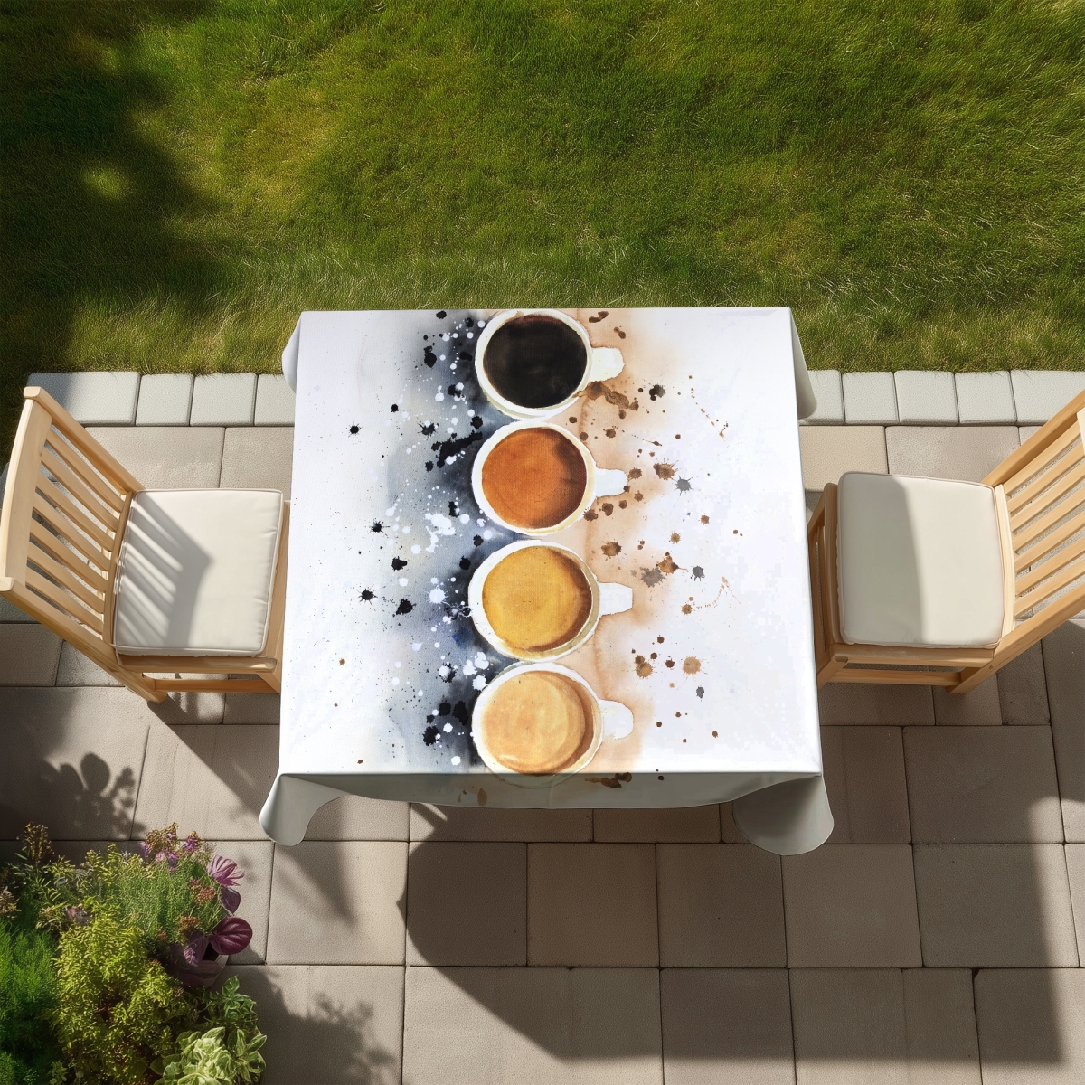 Picture of Begin Home Decor C1TC5858LFPB98 58 x 58 in. Four Cups of Coffee Tablecloth - Indoor & Outdoor Home Decor