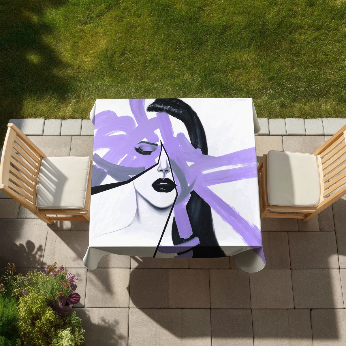 Picture of Begin Home Decor C1TC58588O8Y0U 58 x 58 in. Abstract Purple Woman Portrait Tablecloth - Indoor & Outdoor Decor