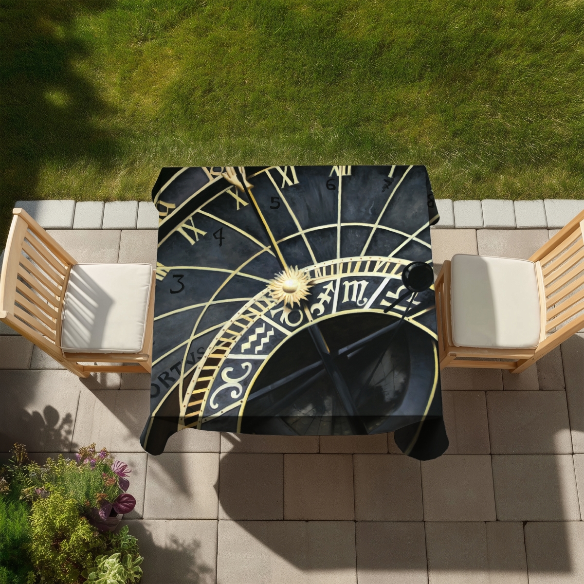 Picture of Begin Home Decor C1TC5858MOQ4YK 58 x 58 in. Astrologic Clock Tablecloth - Spiritual Black Space Decor