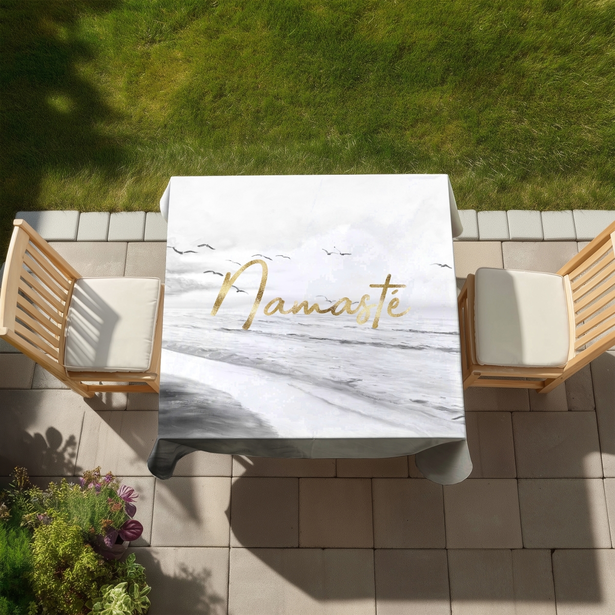 Picture of Begin Home Decor C1TC5858S3P2OF 58 x 58 in. Namaste Sea Bedroom Tablecloth - Motivational Home Decor