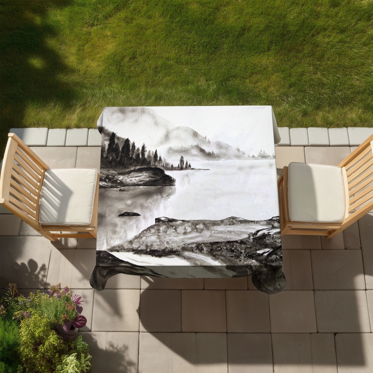 Picture of Begin Home Decor C1TC5858FF8VPM 58 x 58 in. Rustic Landscapes White Tablecloth - Indoor & Outdoor Home Decor