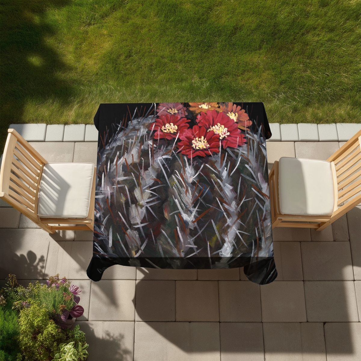 Picture of Begin Home Decor C1TC58585SR5WX 58 x 58 in. Floral Botanical Tablecloth - Mammillaria Cactus in Bloom Decor