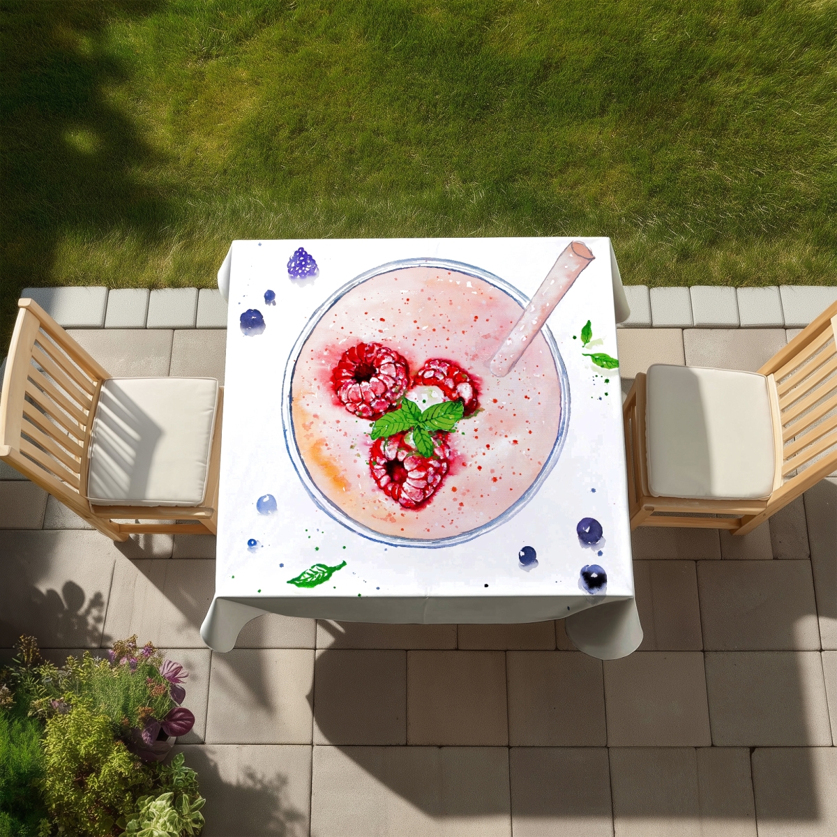 Picture of Begin Home Decor C1TC58587EGAT8 58 x 58 in. Strawberry & Raspberry Smoothie Tablecloth - Indoor & Outdoor