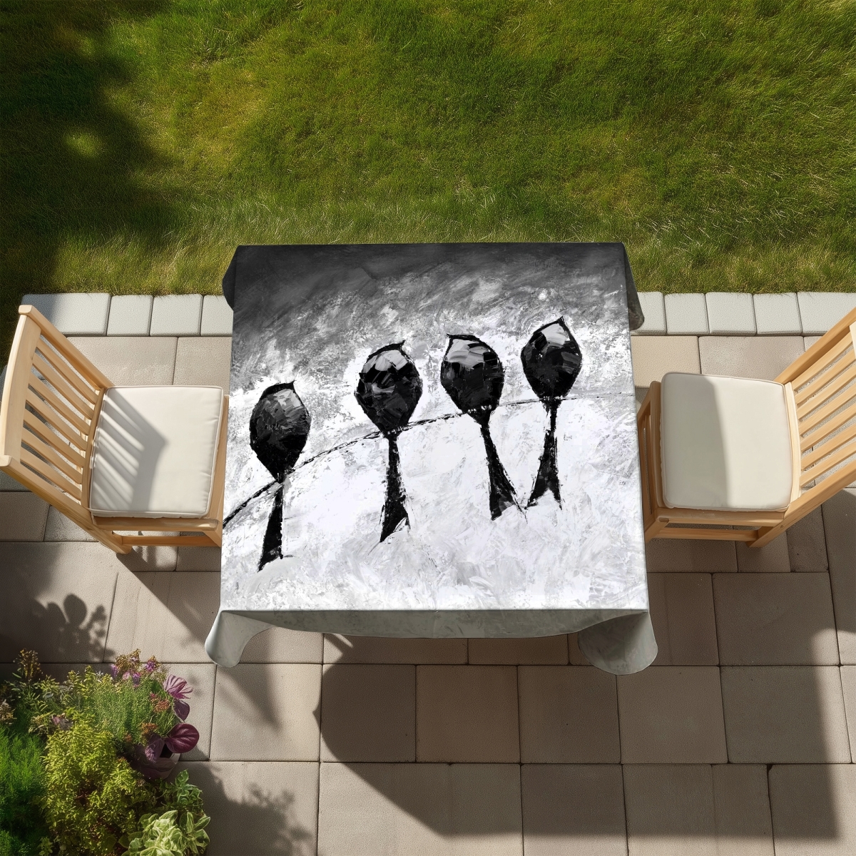 Picture of Begin Home Decor C1TC5858EU59AE 58 x 58 in. Four Birds Perched Tablecloth - Indoor & Outdoor Home Decor