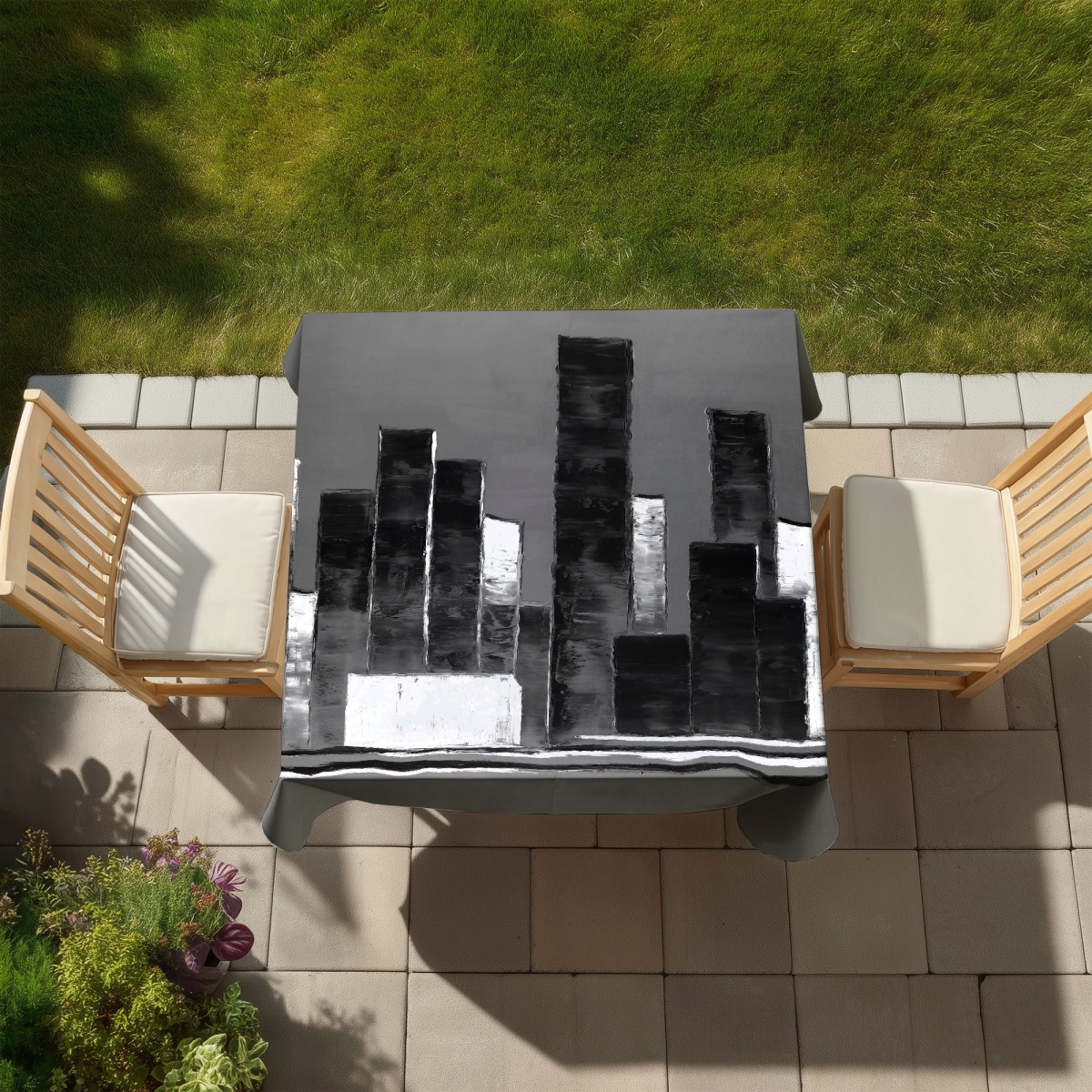 Picture of Begin Home Decor C1TC5858VZMFIX Abstract Buildings Tablecloth - Indoor & Outdoor Home Decor - 58 x 58 in.