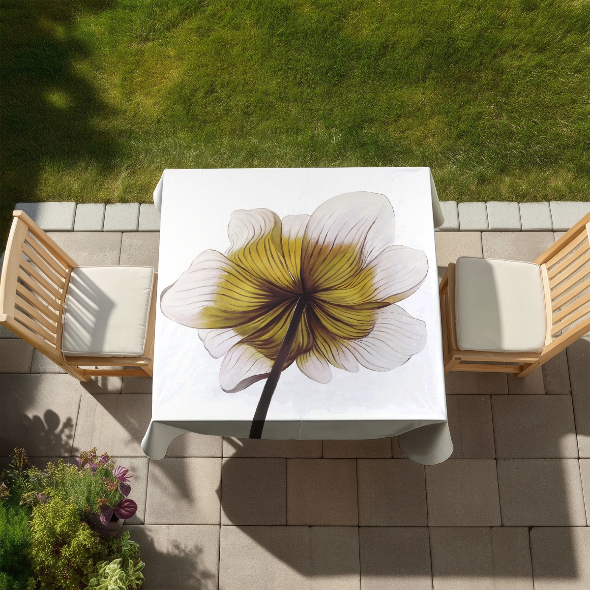 Picture of Begin Home Decor C1TC5858BHADBR 58 x 58 in. Beautiful Anemone Yellow Flower Tablecloth - Indoor & Outdoor Decor