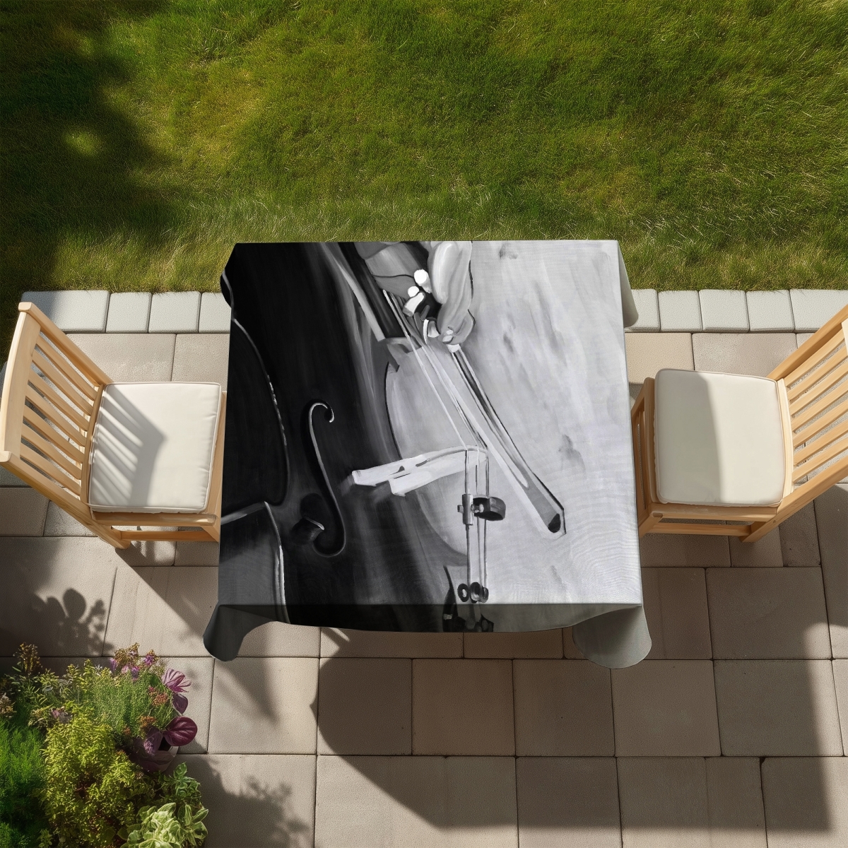 Picture of Begin Home Decor C1TC5858452E2L 58 x 58 in. Musical Monochrome Tablecloth - Musicien Cello Home Decor