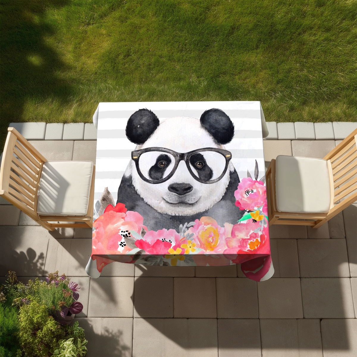 Picture of Begin Home Decor C1TC5858YBMCCW 58 x 58 in. Panda with Glasses Tablecloth - Kids Art Decor for Home & Garden