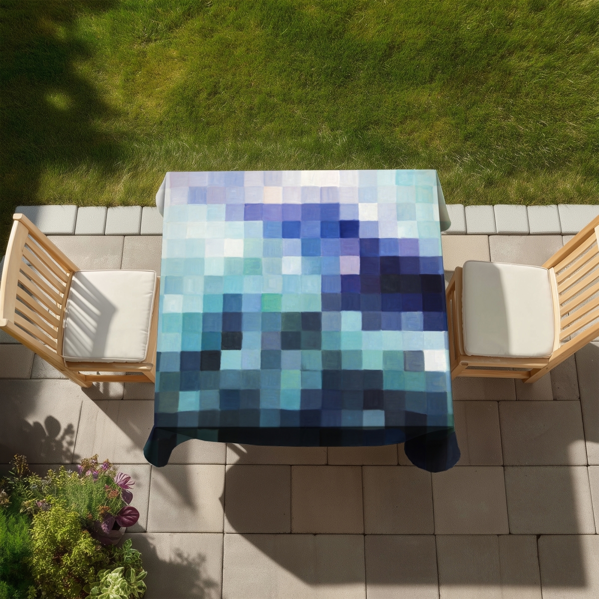 Picture of Begin Home Decor C1TC58580E8I4U 58 x 58 in. Blue Abstract Tablecloth - Pixelized Landscape Home Decor