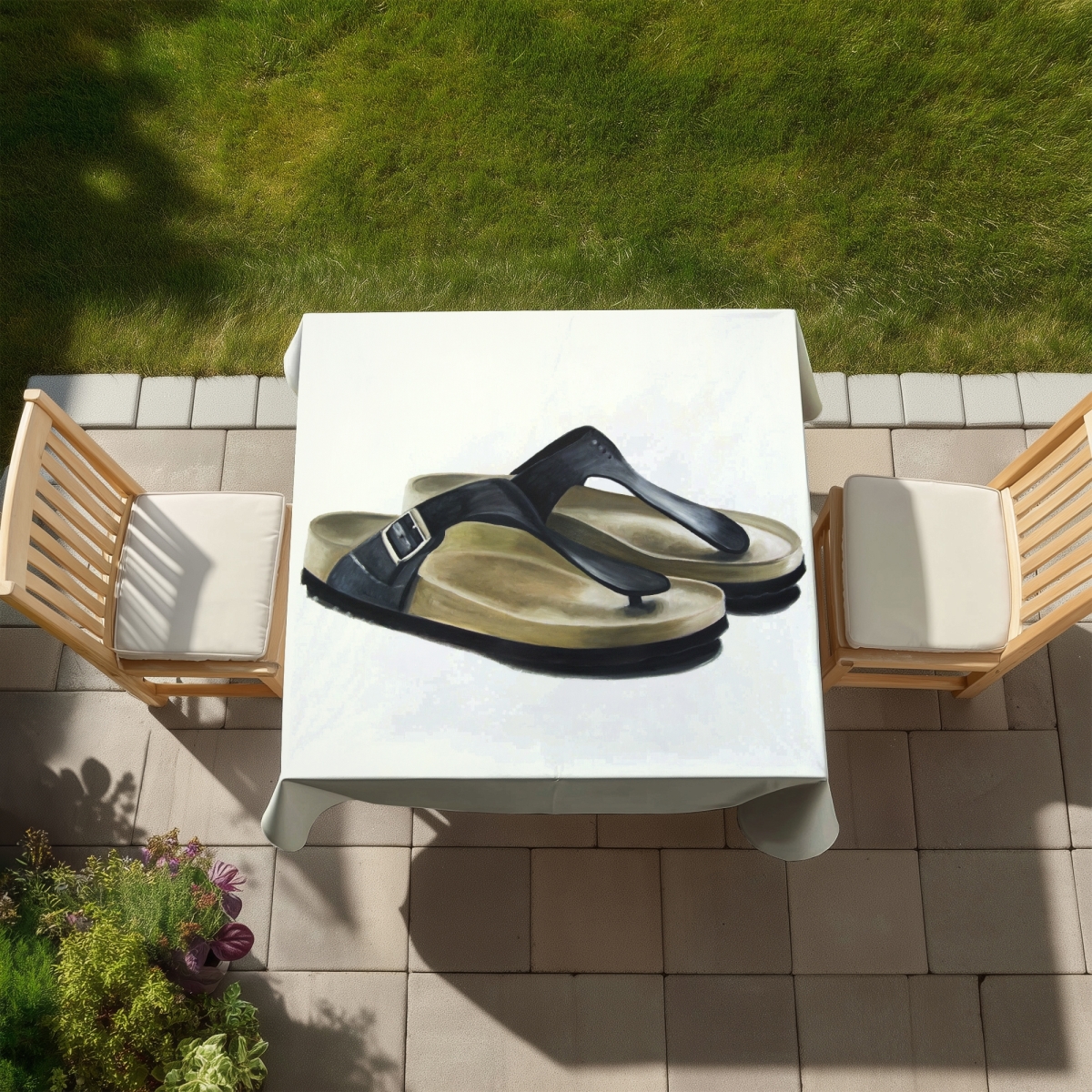 Picture of Begin Home Decor C1TC5858H8A1MZ 58 x 58 in. Black Fashion Sandals Tablecloth - Indoor & Outdoor Home Decor