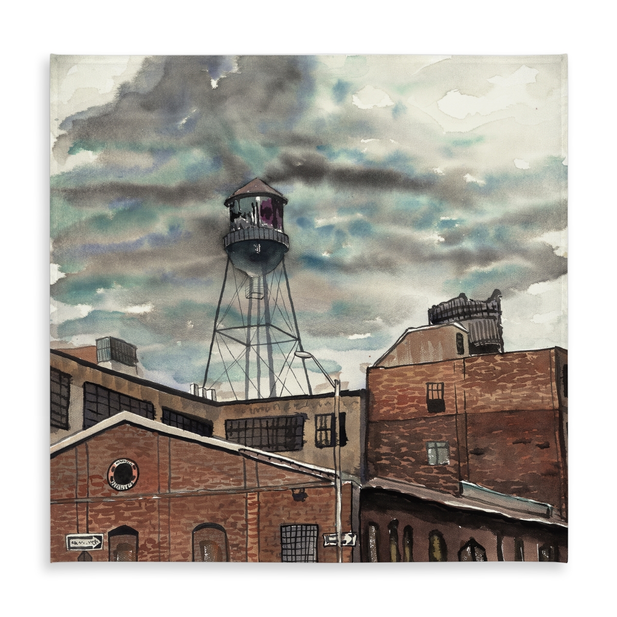 Picture of Begin Home Decor C1TC5858TPWQ9L 58 x 58 in. Blue Industrial Tablecloth - Water Tower in Williamsburg Decor