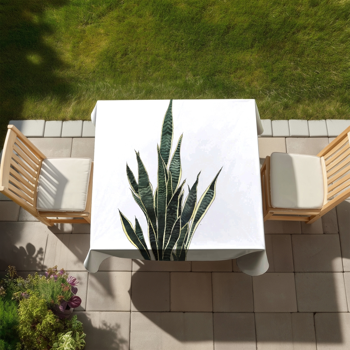 Picture of Begin Home Decor C1TC5858JDBICN 58 x 58 in. Snake Plant Tablecloth - Exotic Floral Botanical Decor