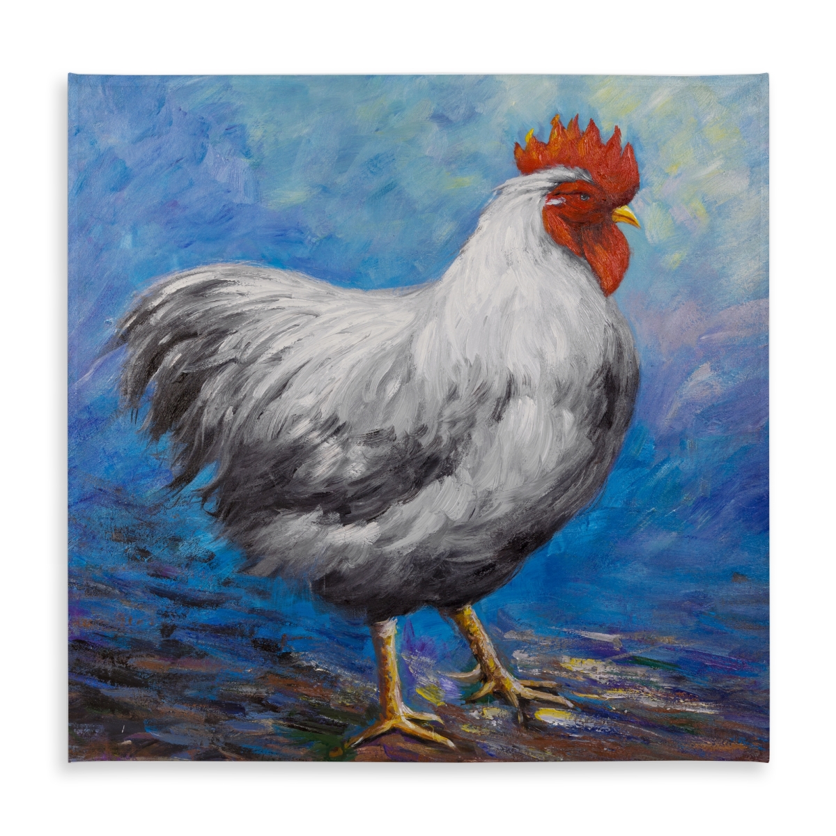 Picture of Begin Home Decor C1TC5858Q34Q5A 58 x 58 in. Gray Rooster Blue Farm Animals Tablecloth - Indoor & Outdoor Decor