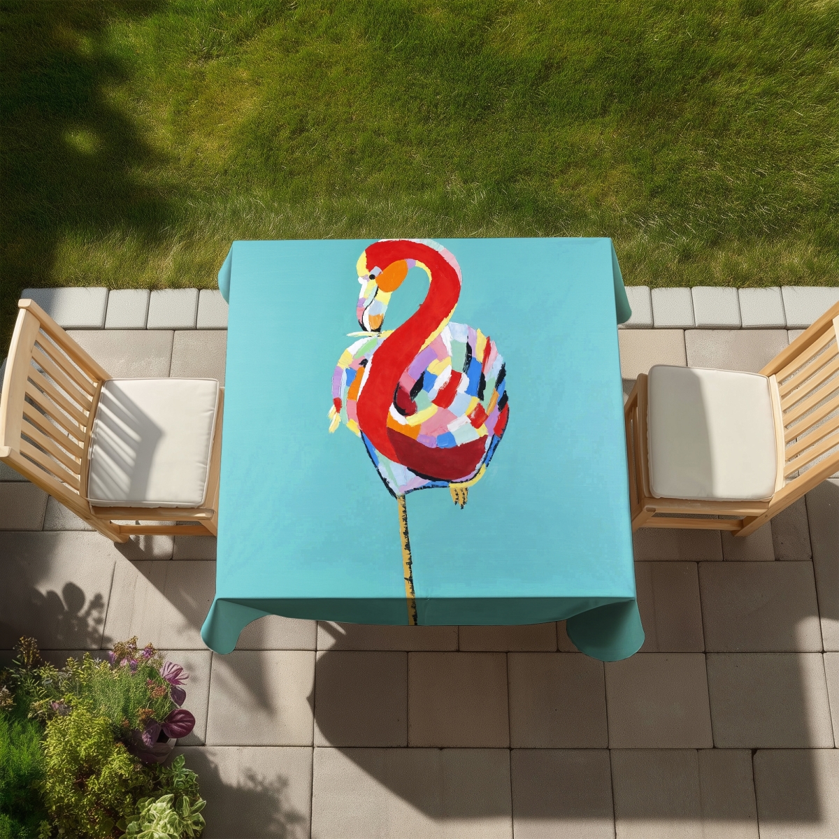 Picture of Begin Home Decor C1TC58587DVG9Y 58 x 58 in. Colorful Flamingo Tablecloth - Red Animal Bird Decor - Indoor & Outdoor