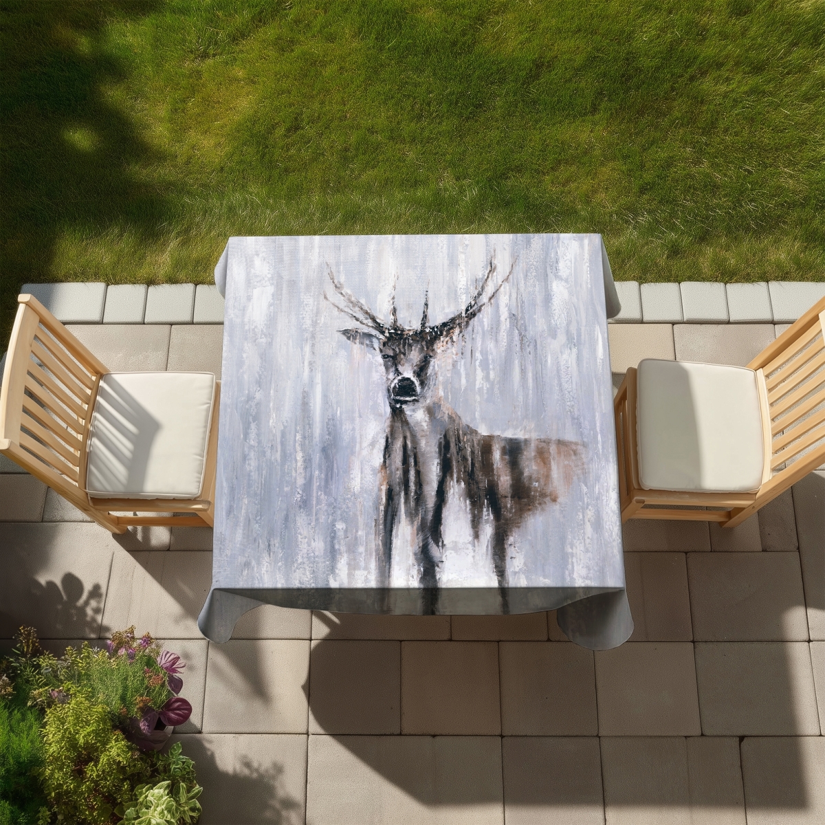 Picture of Begin Home Decor C1TC5858S03RGJ 58 x 58 in. Winter Abstract Deer Tablecloth - Blue Indoor & Outdoor Decor