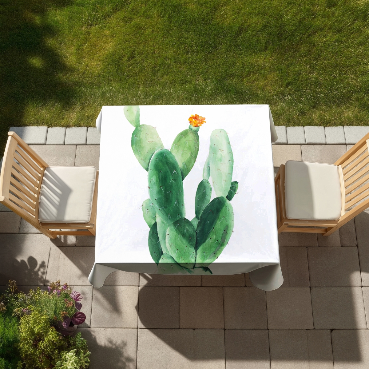 Picture of Begin Home Decor C1TC5858XERFZ7 58 x 58 in. Exotic Green Botanical Tablecloth - Watercolor Paddle Cactus