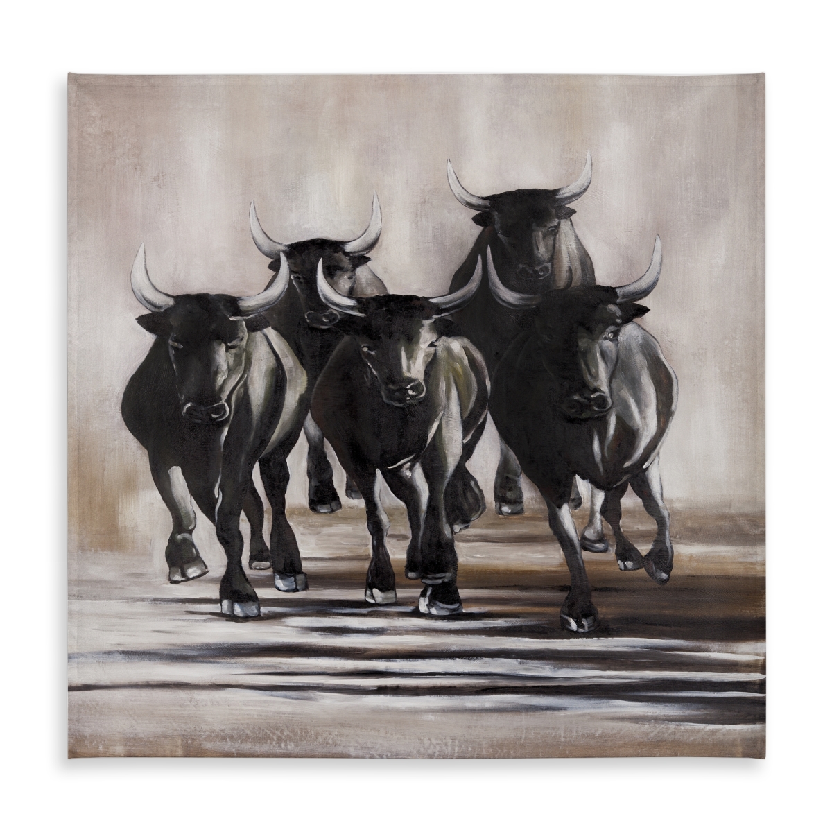 Picture of Begin Home Decor C1TC5858Q4R14Q 58 x 58 in. Rustic Brown Tablecloth - Group of Running Bulls - Indoor & Outdoor