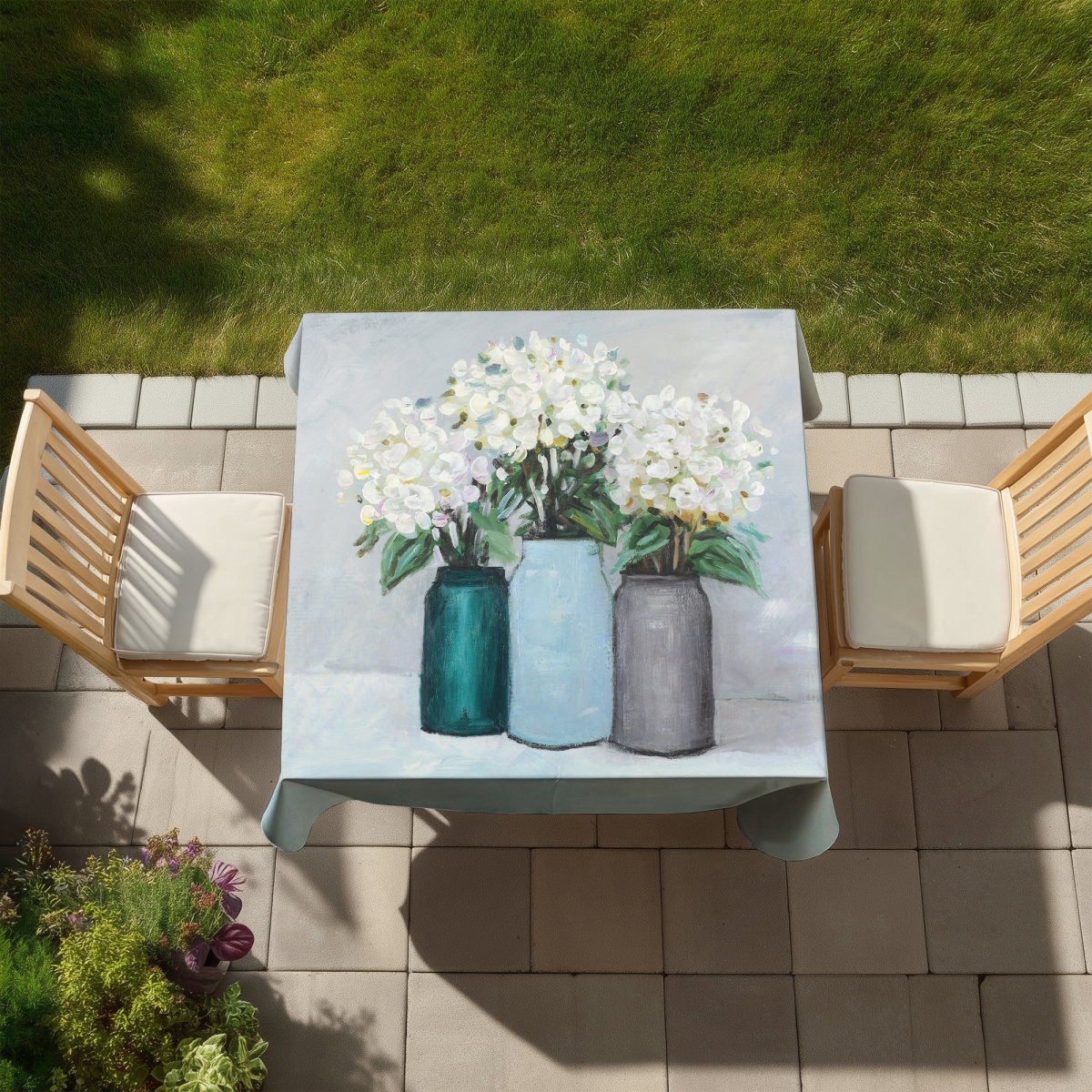Picture of Begin Home Decor C1TC5858HK0MUC 58 x 58 in. Hydrangea Flowers Tablecloth - Indoor & Outdoor Home Decor