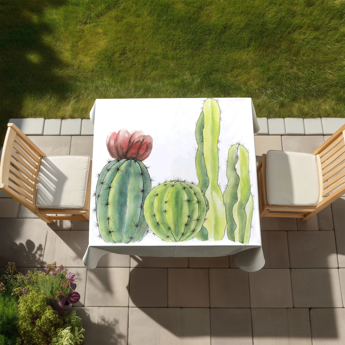Picture of Begin Home Decor C1TC5858U9GSJQ 58 x 58 in. Botanical Red Tablecloth - Indoor & Outdoor Home Decor - Four Little Cactus