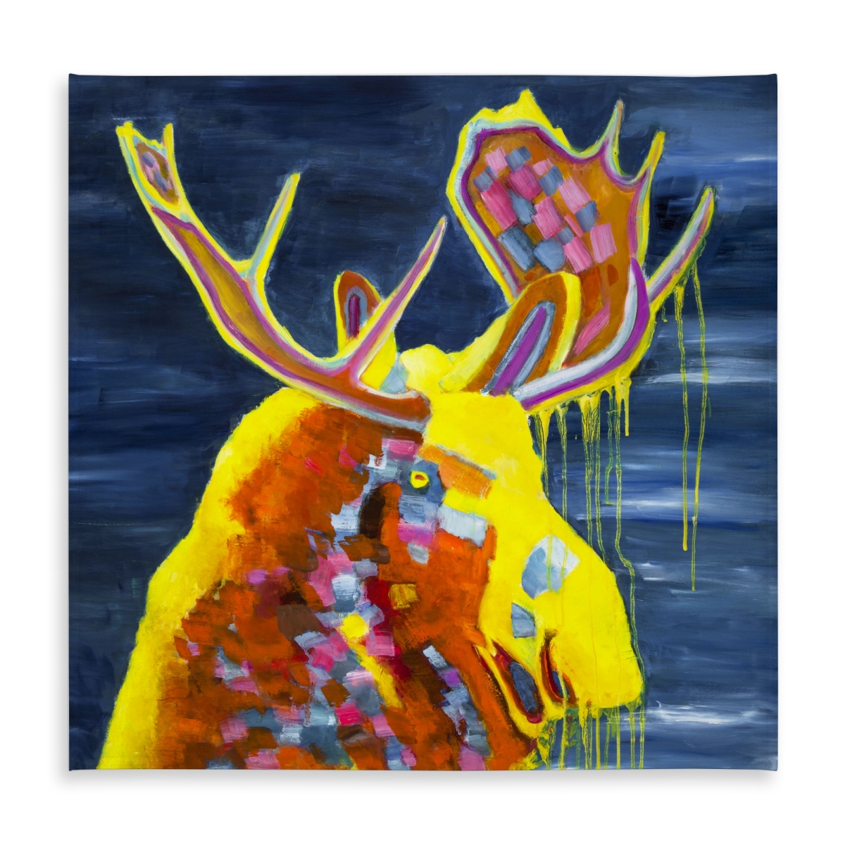 Picture of Begin Home Decor C1TC5858FY67ZZ 58 x 58 in. Colorful Moose Blue Deer Tablecloth - Indoor & Outdoor Decor