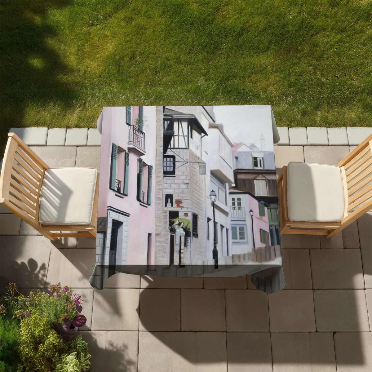Picture of Begin Home Decor C1TC58584R6DCM 58 x 58 in. Street in Montmartre Tablecloth - Paris Decor for Home & Garden