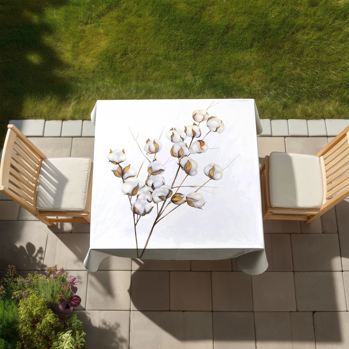 Picture of Begin Home Decor C1TC5858L7OPW7 58 x 58 in. Botanical Bedroom White Tablecloth - Cotton Flowers Decor