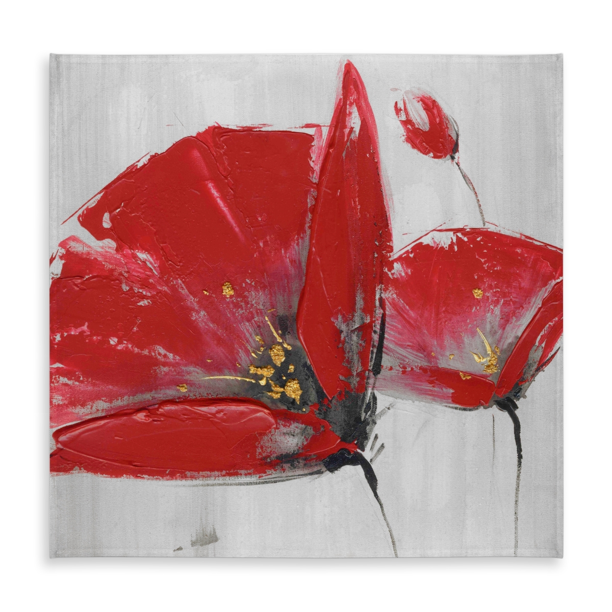 Picture of Begin Home Decor C1TC5858M006MC 58 x 58 in. Contemporary Gray Tablecloth - Three Red Flowers Design