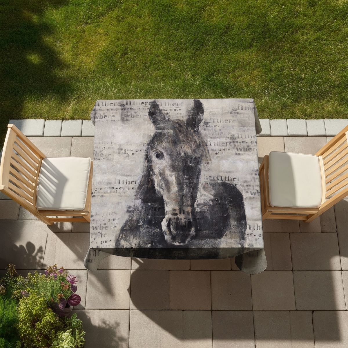Picture of Begin Home Decor C1TC5858DZEPJG 58 x 58 in. Abstract Horse Tablecloth - Rustic Brown Farm Animal Decor