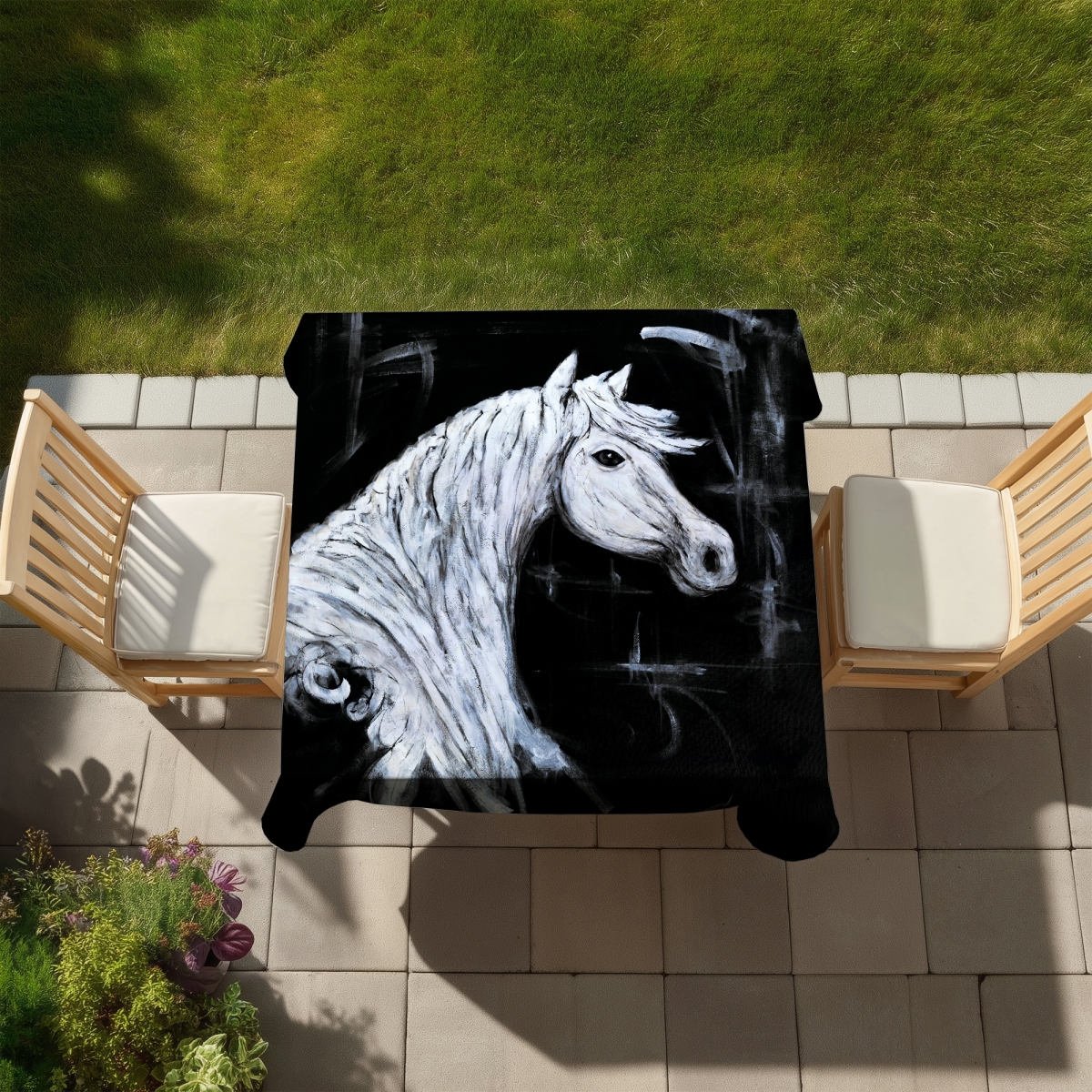 Picture of Begin Home Decor C1TC5858HGW7DG 58 x 58 in. Contemporary Horse Profile Tablecloth - Indoor & Outdoor Decor