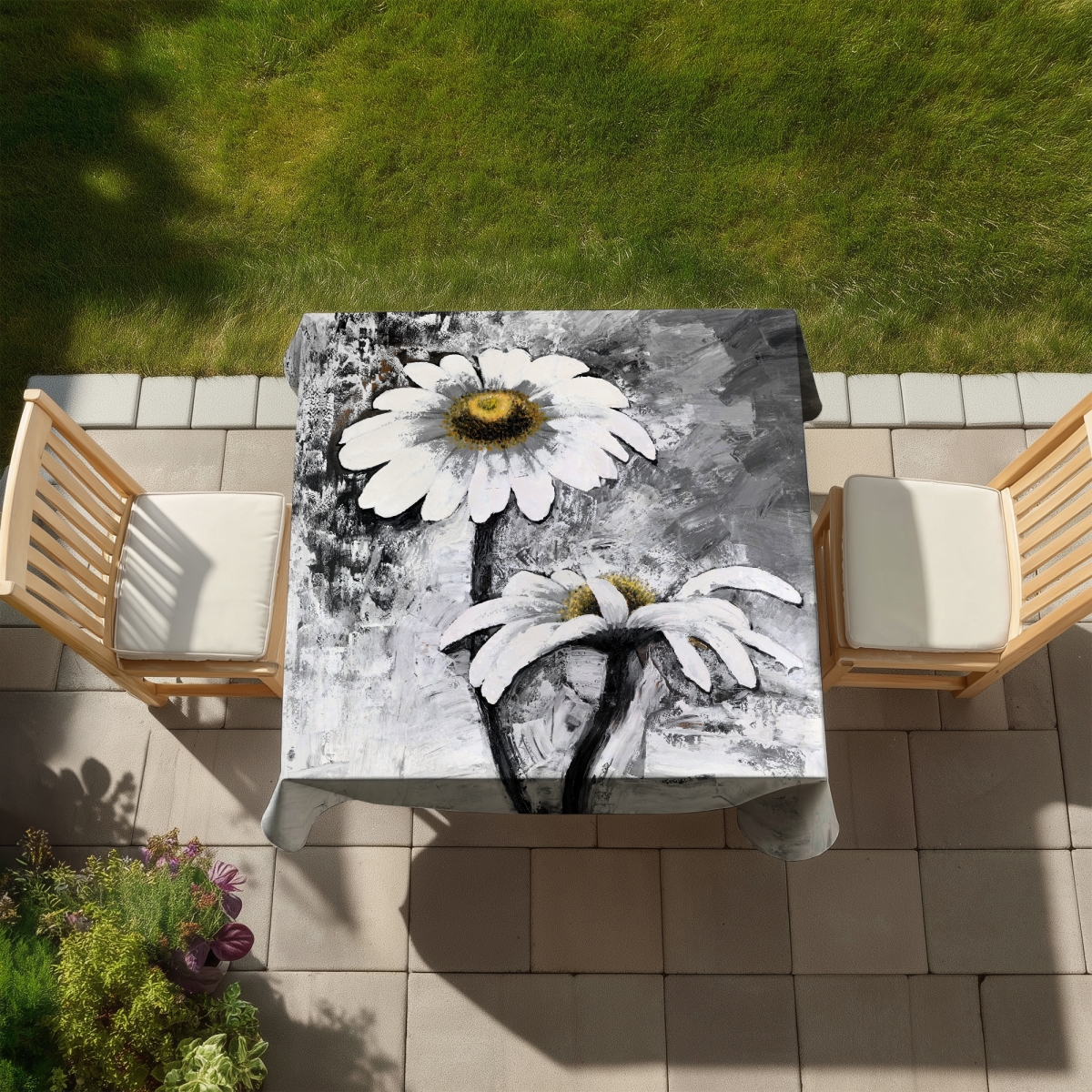 Picture of Begin Home Decor C1TC5858ZFHQLT 58 x 58 in. Abstract Daisies Floral Tablecloth - Indoor & Outdoor Home Decor