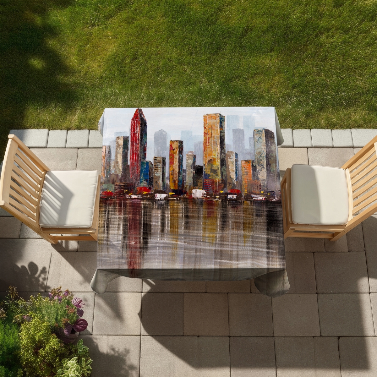 Picture of Begin Home Decor C1TC58580PF28N 58 x 58 in. Rust Looking City Tablecloth - Indoor Outdoor Home Decor