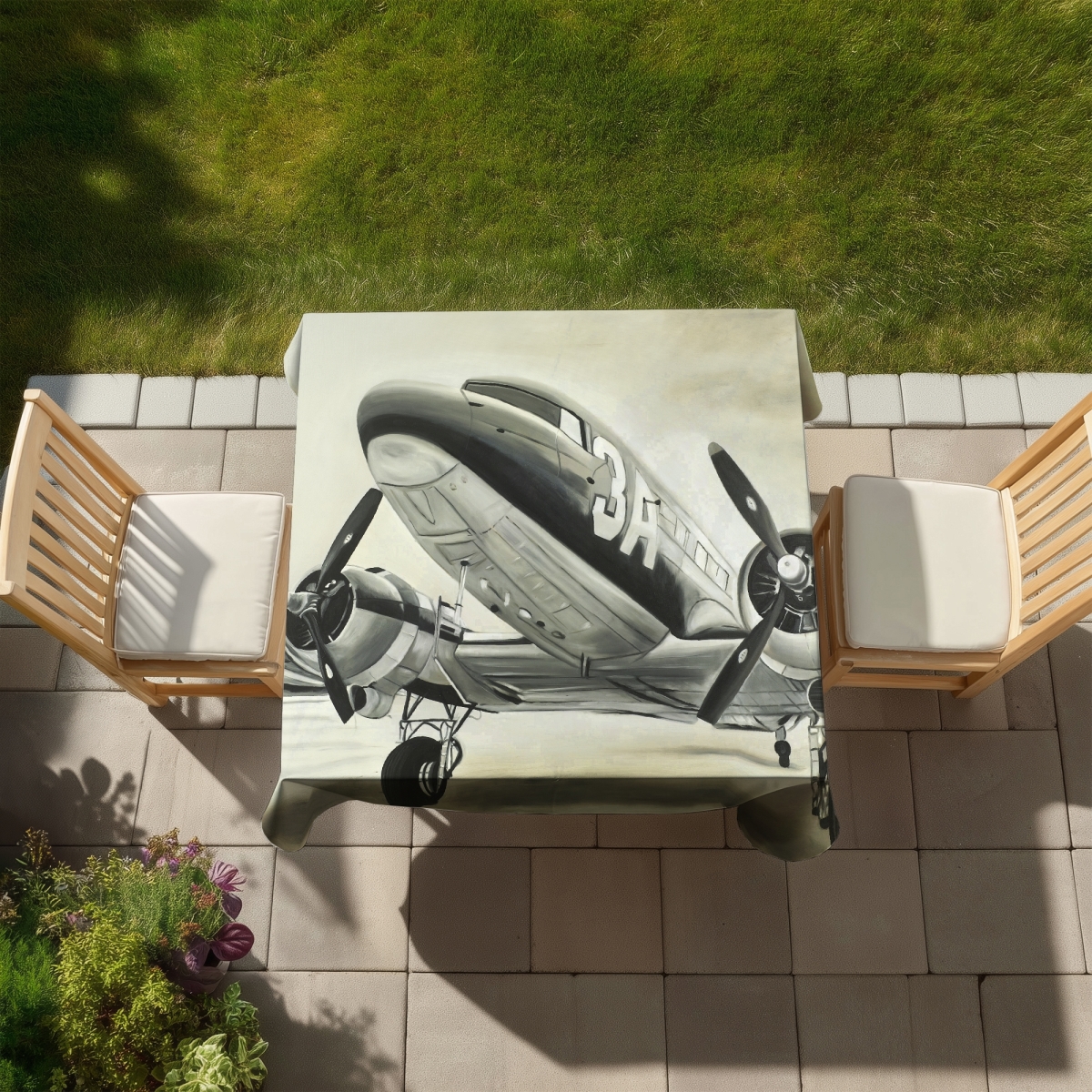 Picture of Begin Home Decor C1TC5858SKTSU6 58 x 58 in. Black Vintage Aviation Tablecloth - Indoor & Outdoor Home Decor
