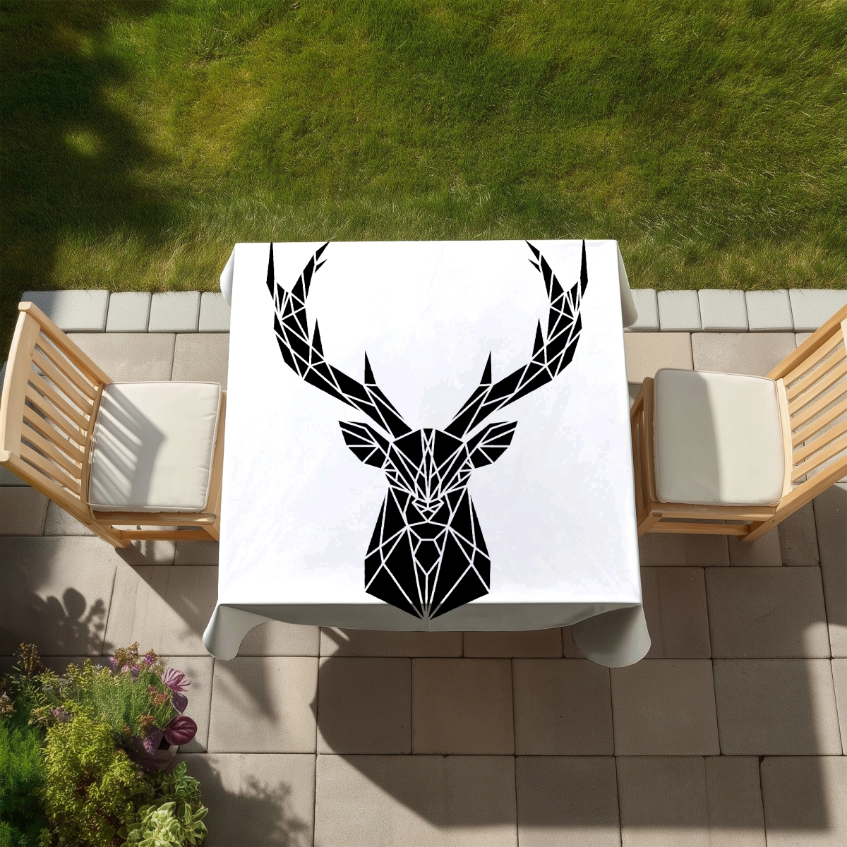 Picture of Begin Home Decor C1TC58580LAUEY 58 x 58 in. Geometric Deer Head Tablecloth - White Industrial Decor