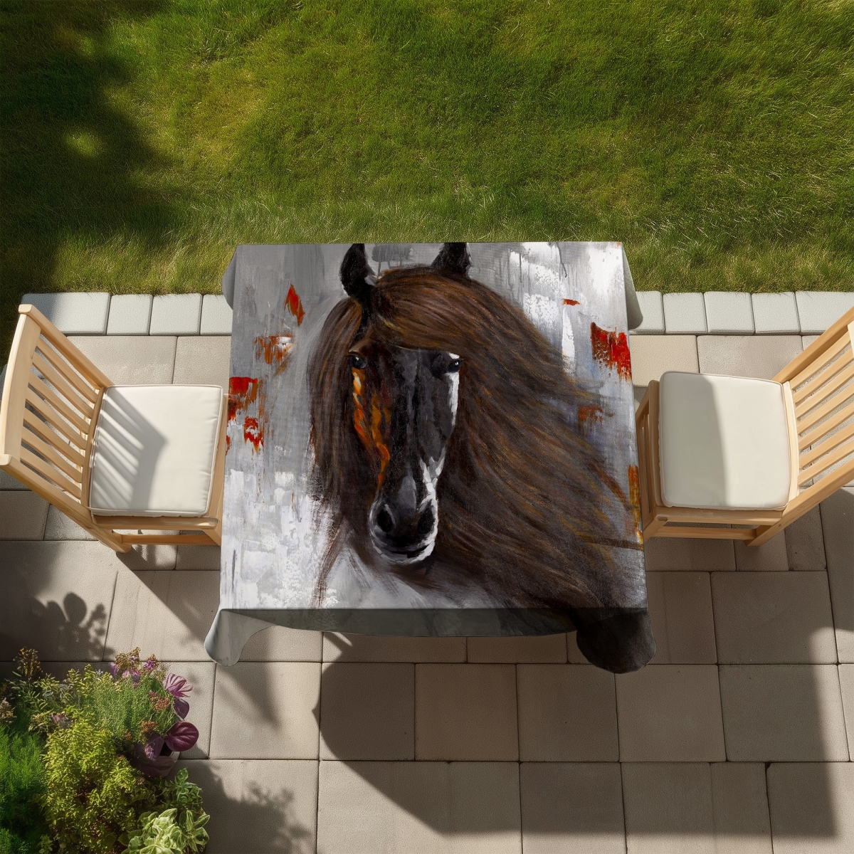 Picture of Begin Home Decor C1TC5858PT5DS3 58 x 58 in. Proud Brown Horse Tablecloth - Farm Animal Decor Indoor & Outdoor