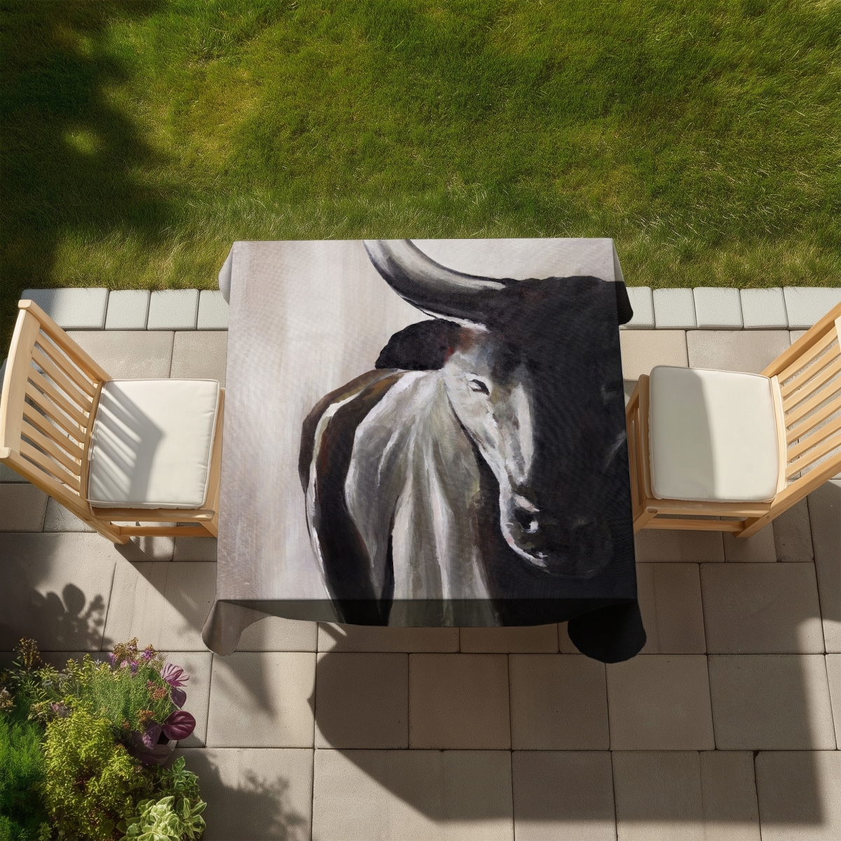 Picture of Begin Home Decor C1TC5858VG7GLB 58 x 58 in. Bull Head Rustic Tablecloth - Farm Animal Decor Indoor & Outdoor