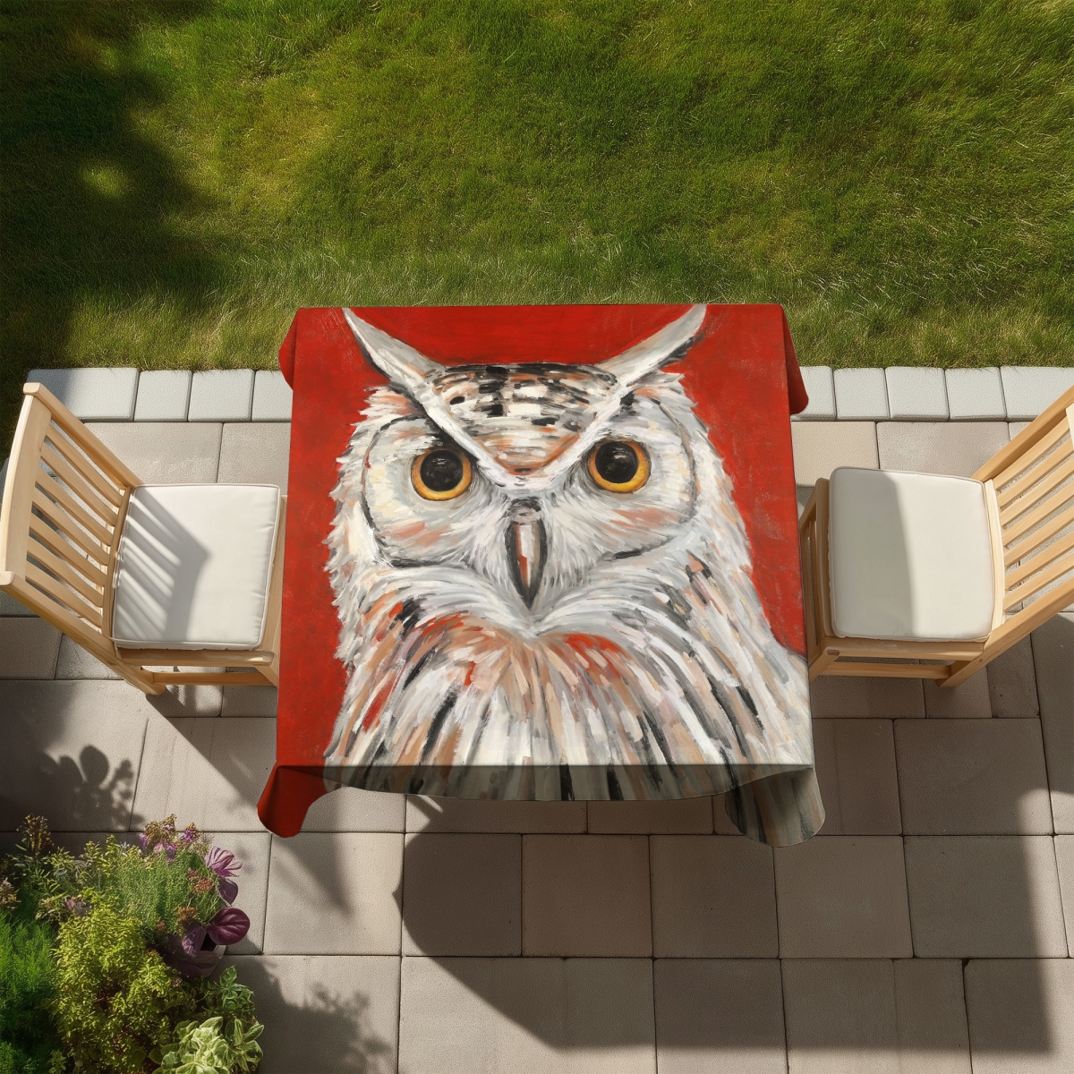 Picture of Begin Home Decor C1TC5858VRCJBC 58 x 58 in. Colorful Eagle Owl Tablecloth - Gray Animal Decor - Indoor & Outdoor