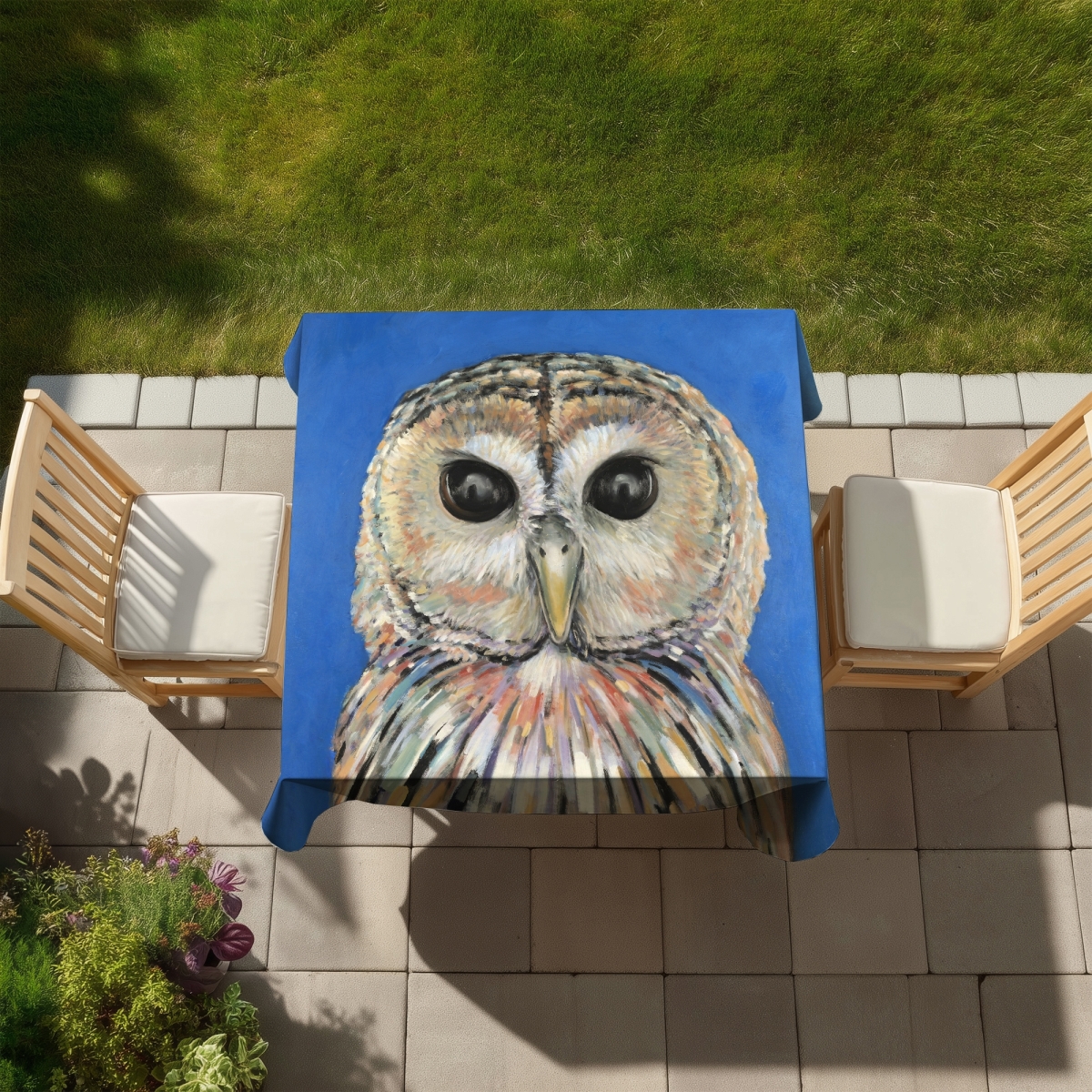 Picture of Begin Home Decor C1TC5858HZWL7I 58 x 58 in. Colorful Spotted Owl Tablecloth - Indoor & Outdoor Home Decor